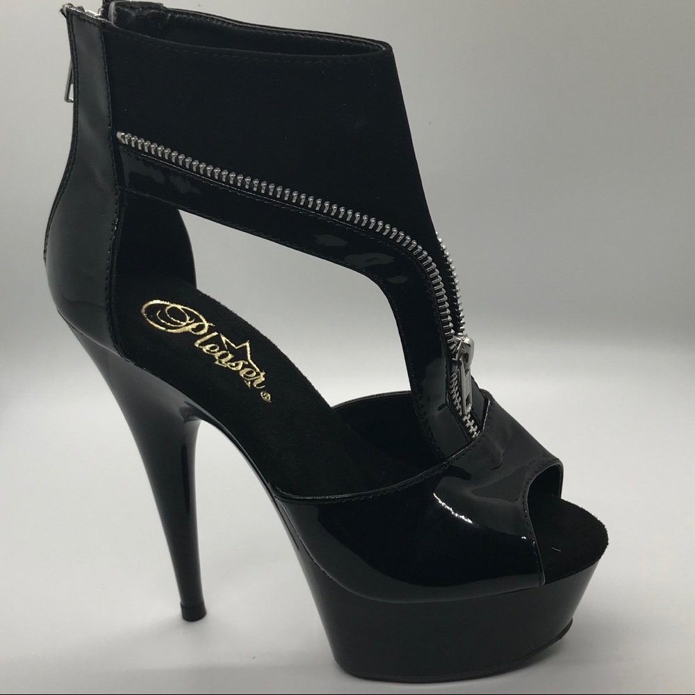 Zippered Black Platform Heels by Yandy